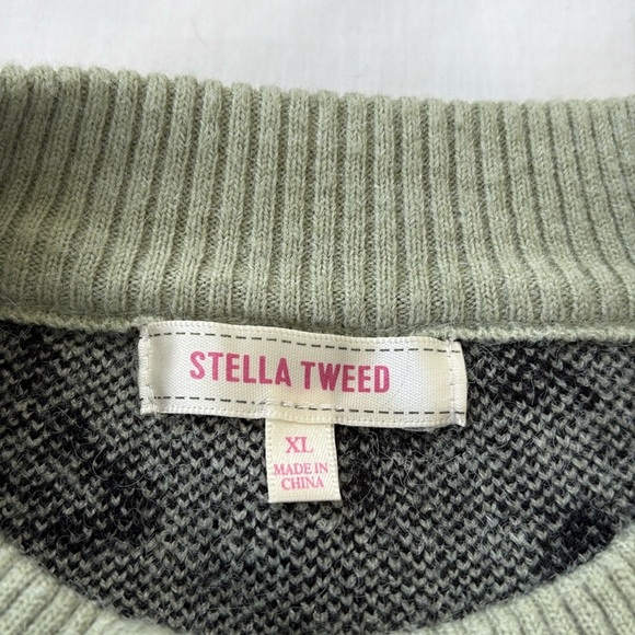 Stella Tweed Green Black Butterfly Knit Sweater Boho Cottage Cropped Women XL - Picture 7 of 9